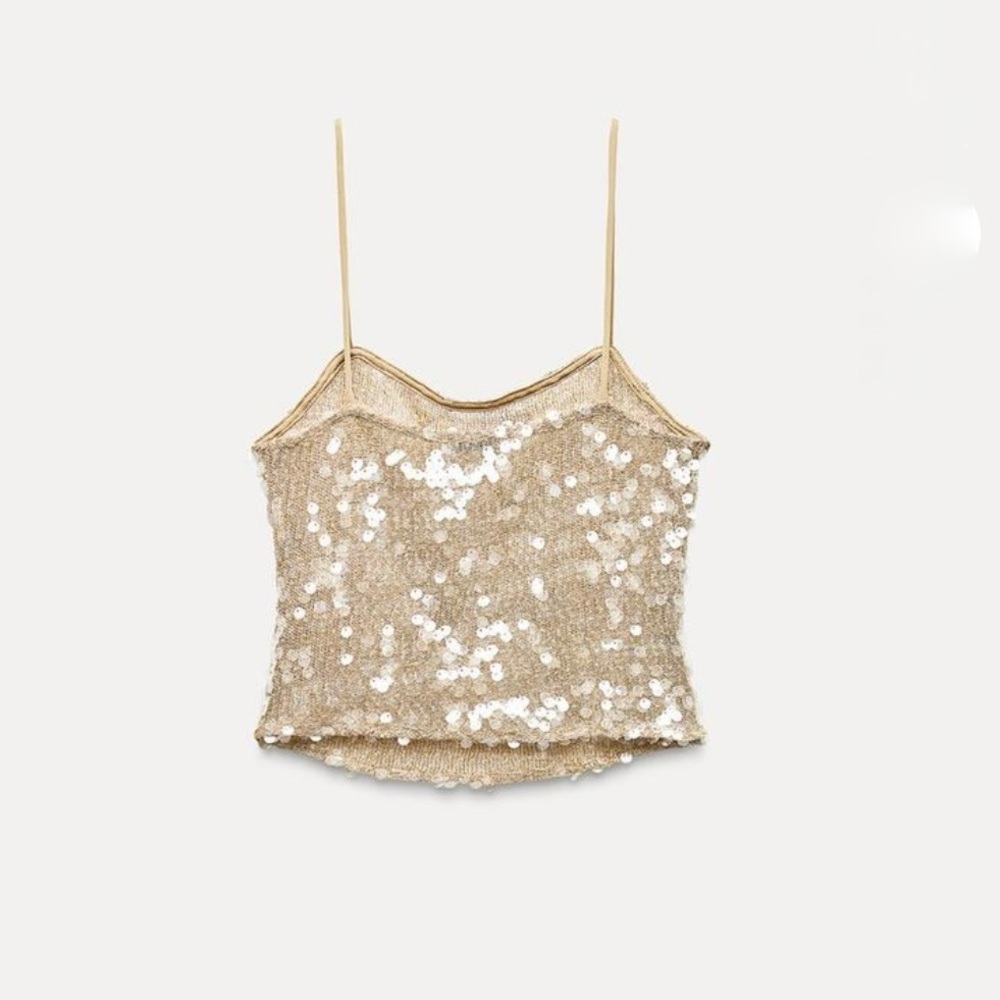 ❤️BNWOT Zara Sparkling Gold sequins Camisole size L - Picture 3 of 7
